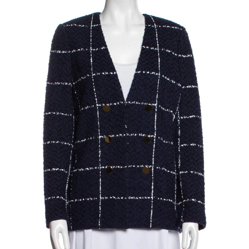 St. John Navy Plaid Print Blazer Size 4
